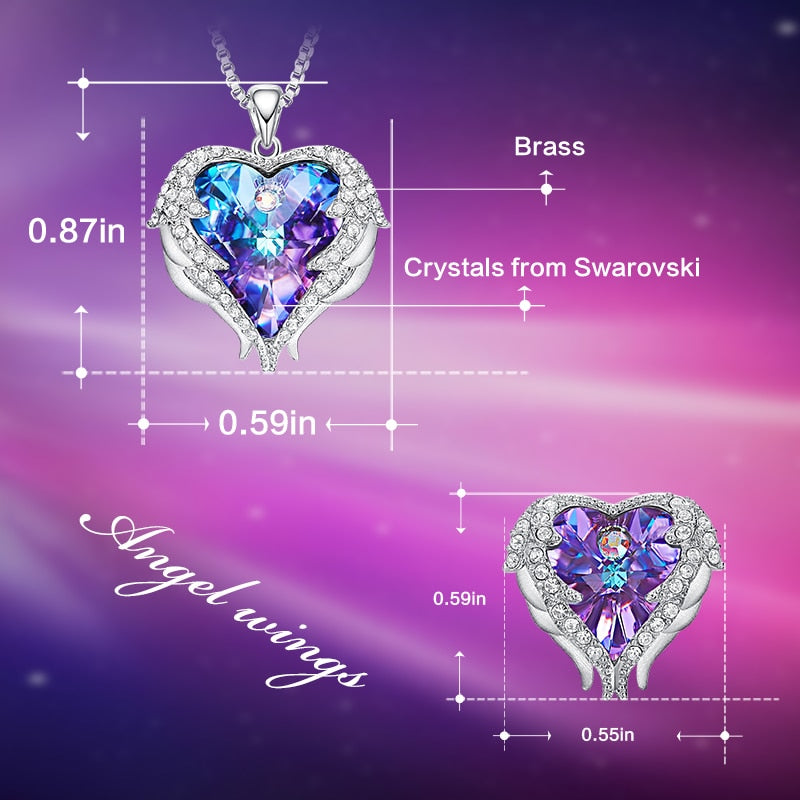Angel Wings & Cdyle Crystals from Swarovski Heart Necklace & Earring Set - My Precious Moments