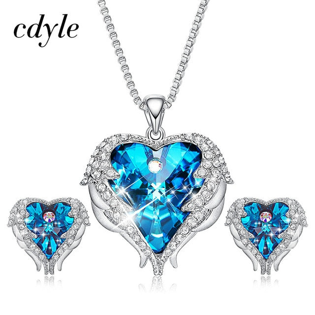 Angel Wings & Cdyle Crystals from Swarovski Heart Necklace & Earring Set - My Precious Moments