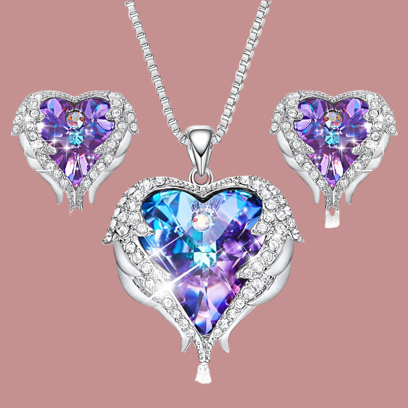 Angel Wings & Cdyle Crystals from Swarovski Heart Necklace & Earring Set - My Precious Moments