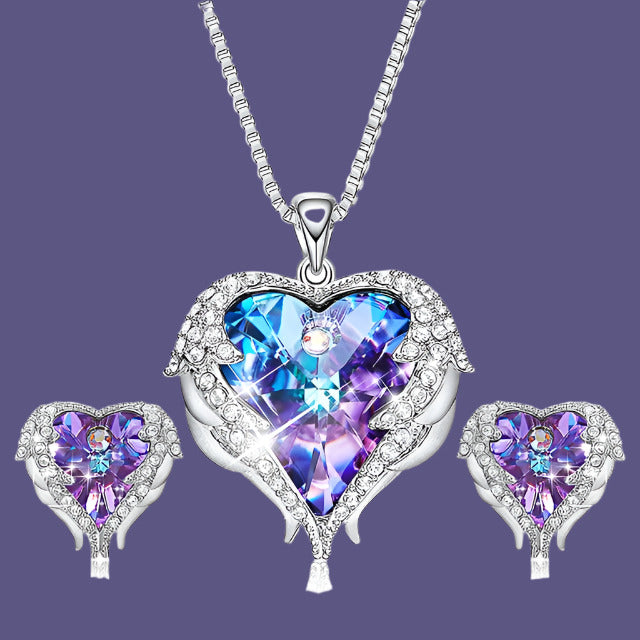 Angel Wings & Cdyle Crystals from Swarovski Heart Necklace & Earring Set - My Precious Moments