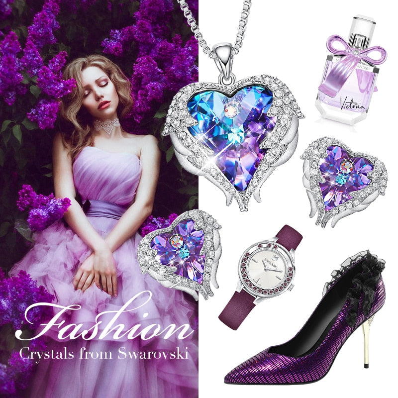 Angel Wings & Cdyle Crystals from Swarovski Heart Necklace & Earring Set - My Precious Moments