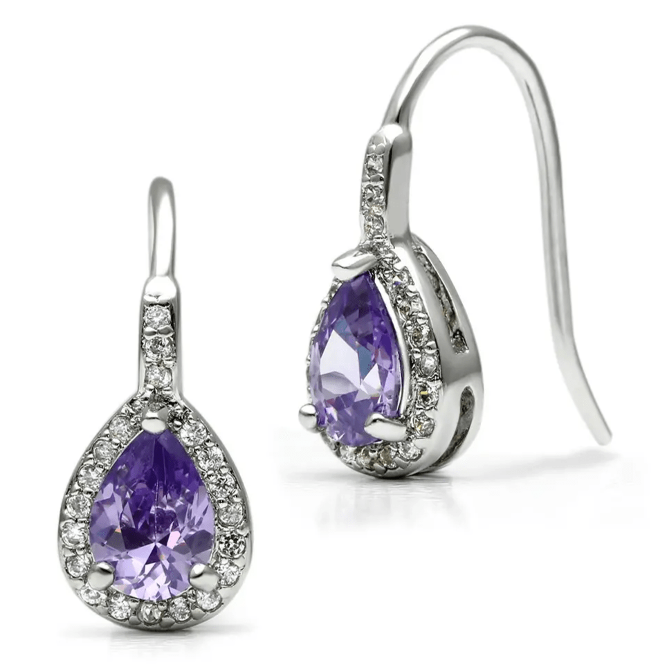 Amethyst & Cubic Zirconia Teardrop Earrings - My Precious Moments