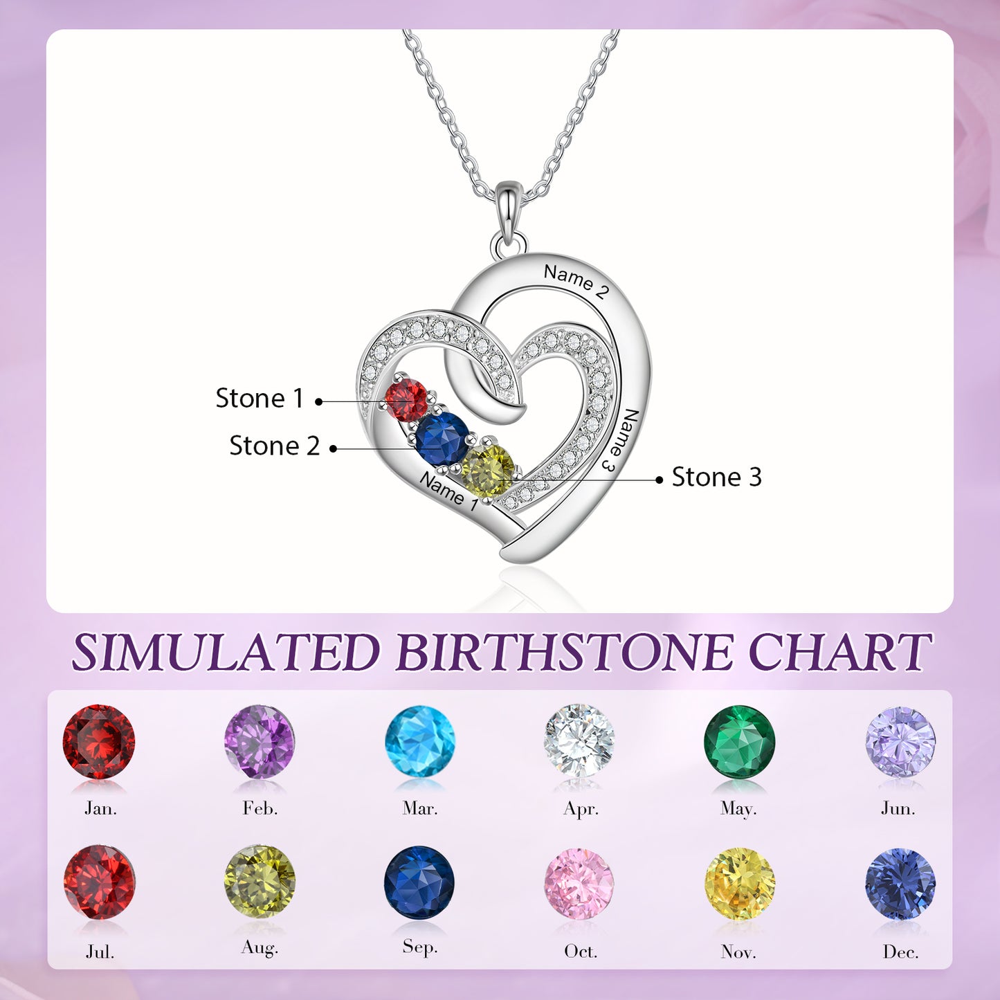 Custom Birthstone & Name Heart Necklace - My Precious Moments