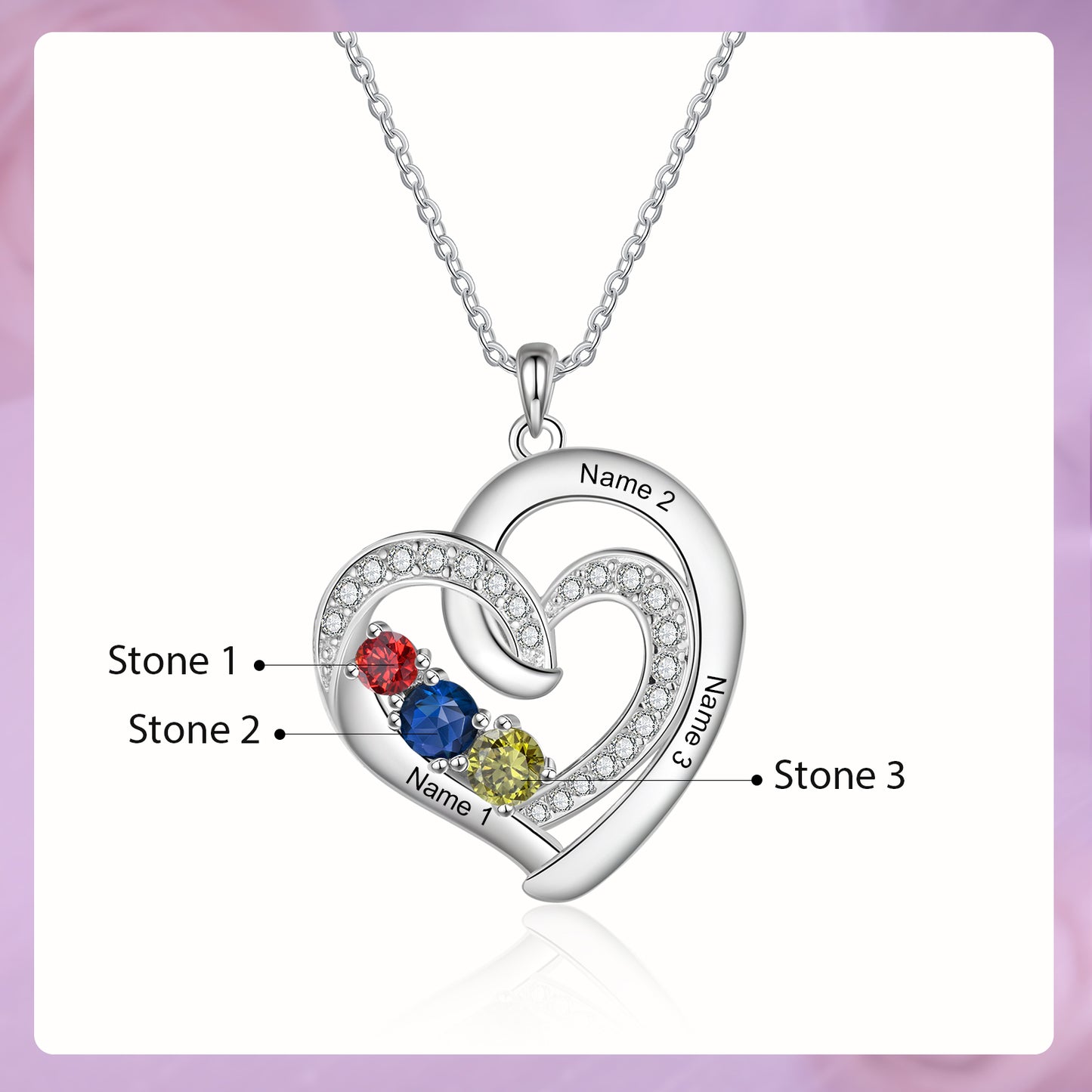 Custom Birthstone & Name Heart Necklace - My Precious Moments