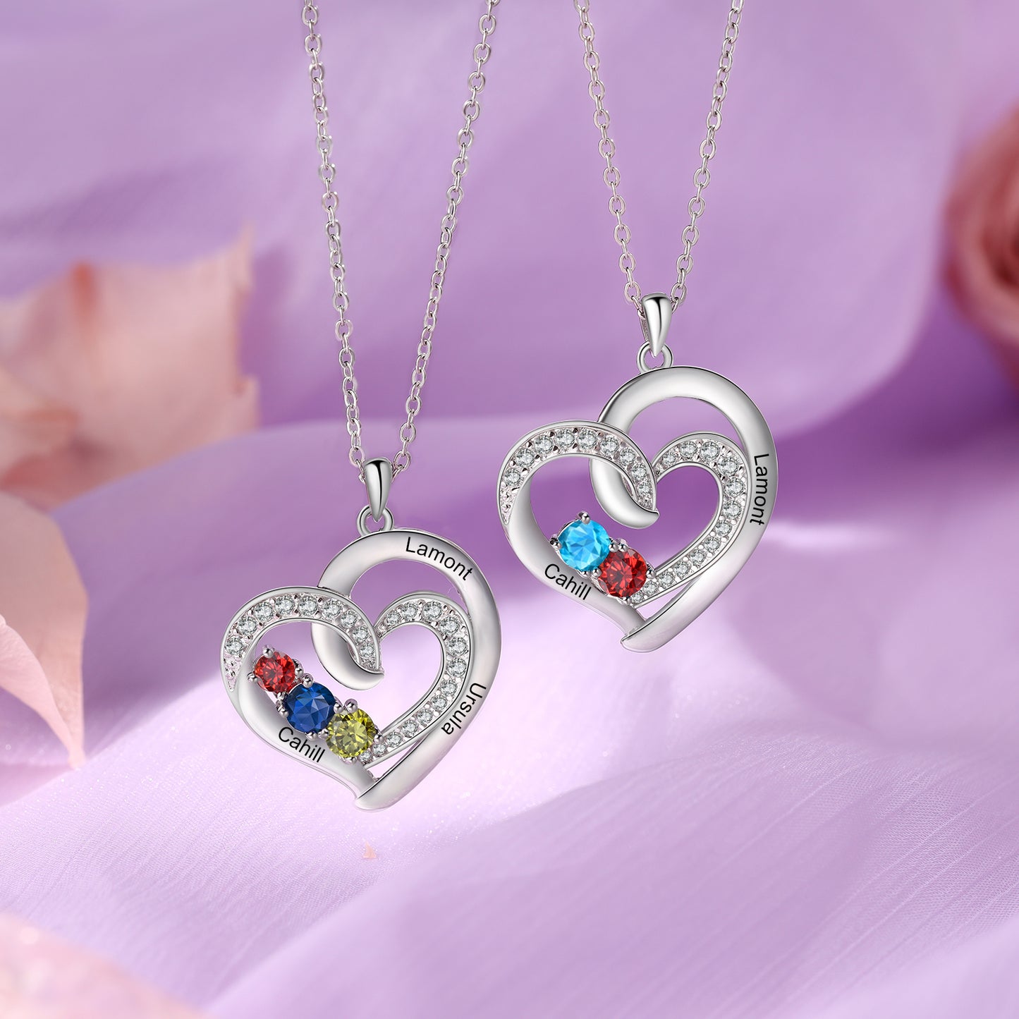 Custom Birthstone & Name Heart Necklace - My Precious Moments