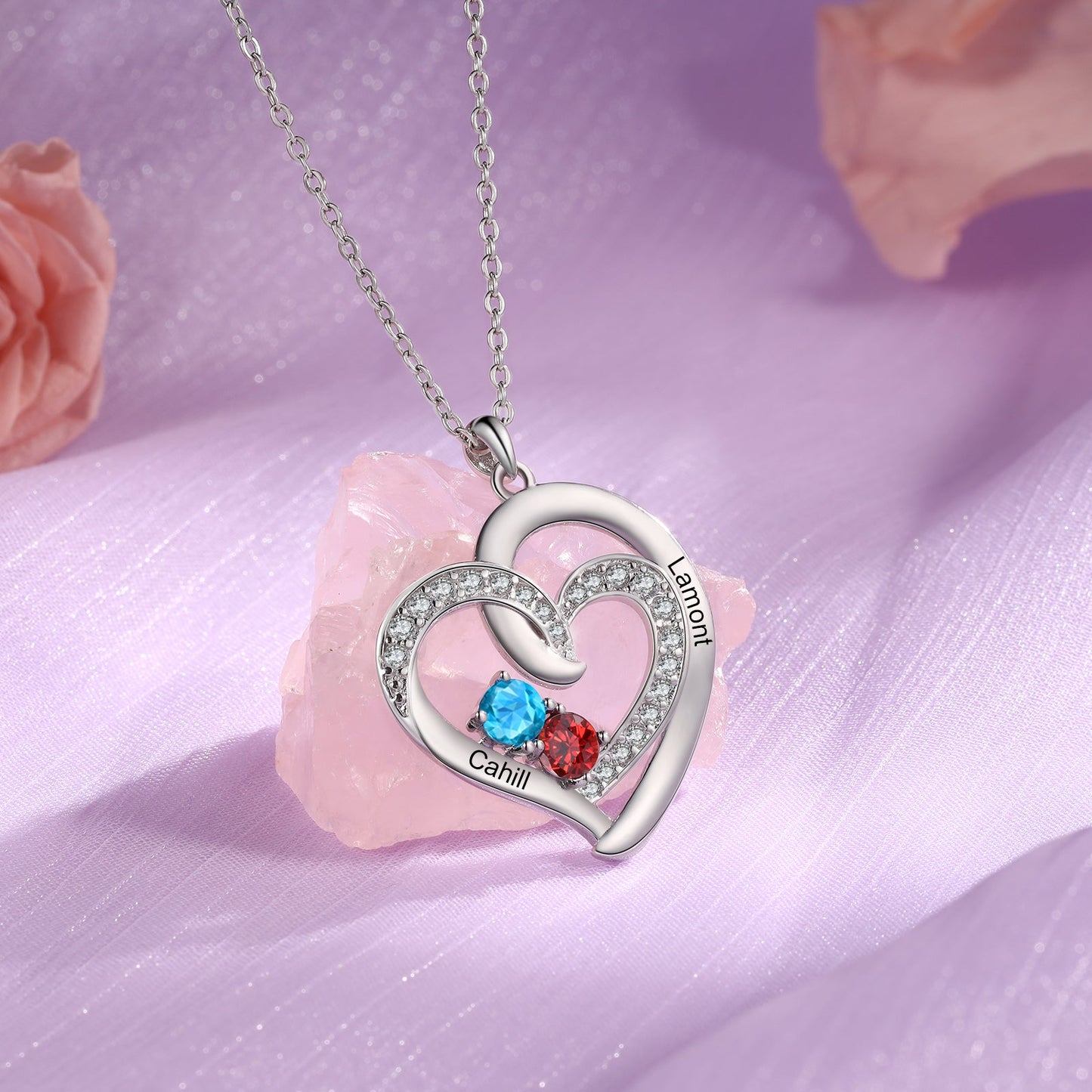 Custom Birthstone & Name Heart Necklace - My Precious Moments