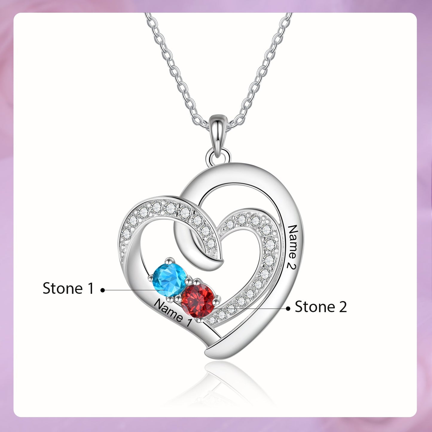 Custom Birthstone & Name Heart Necklace - My Precious Moments
