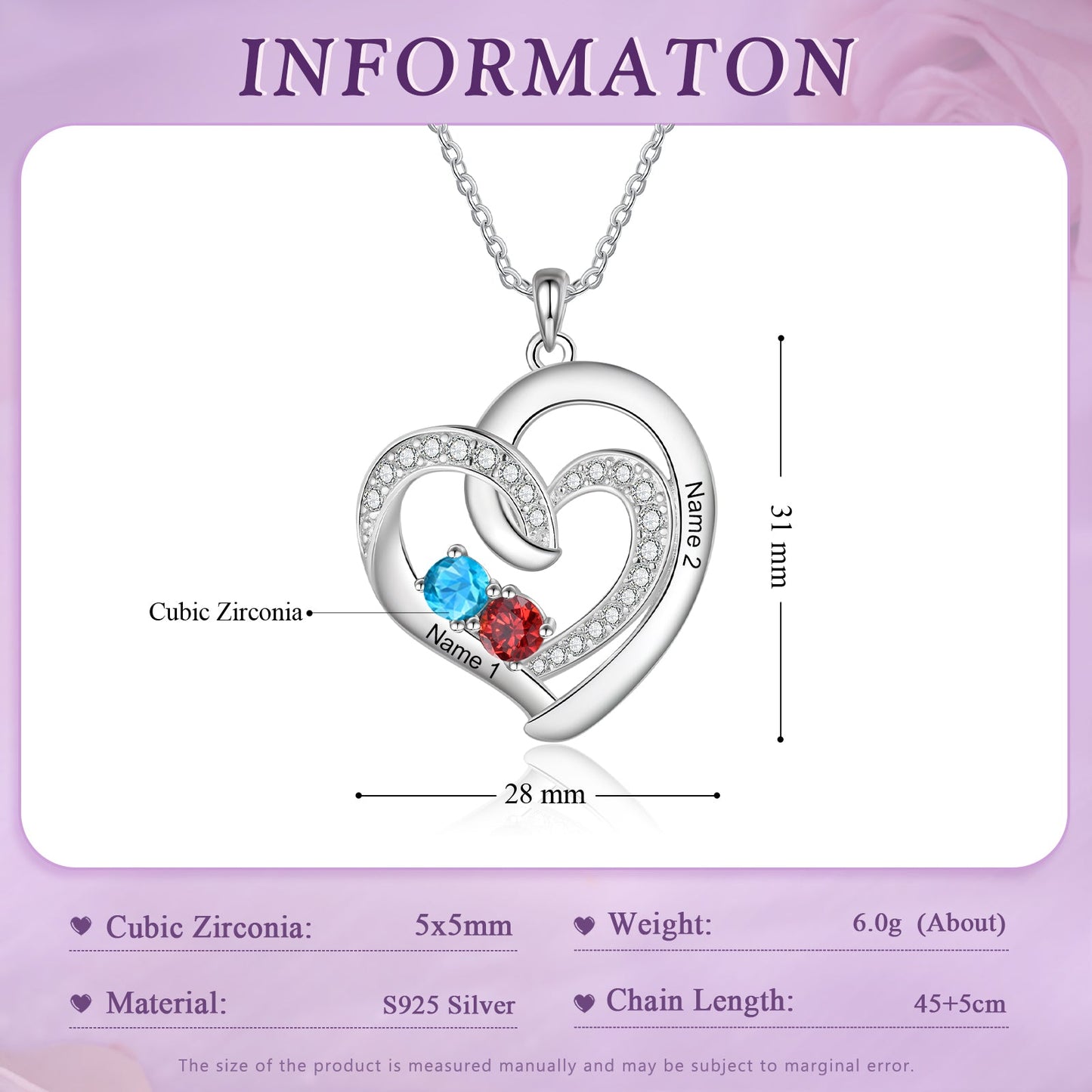 Custom Birthstone & Name Heart Necklace - My Precious Moments