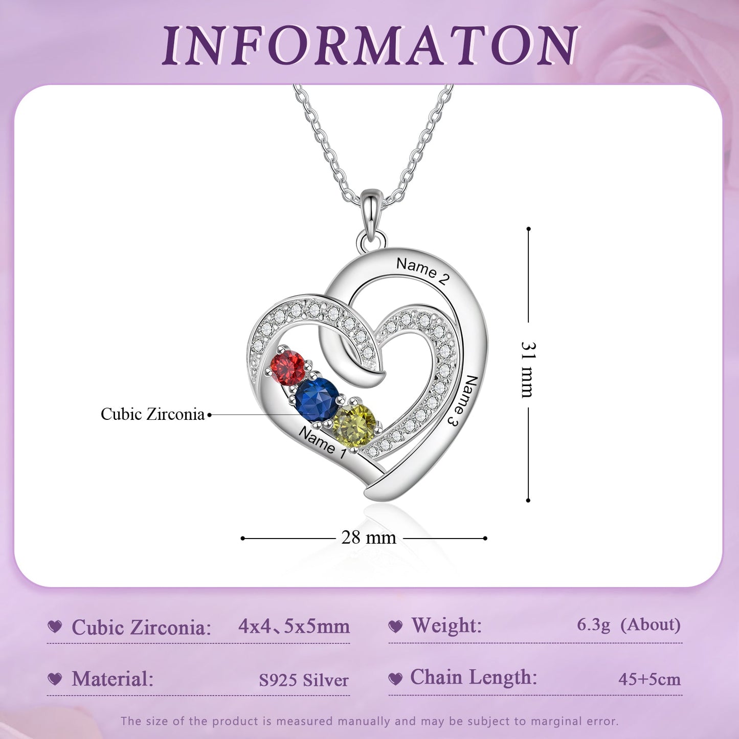 Custom Birthstone & Name Heart Necklace - My Precious Moments