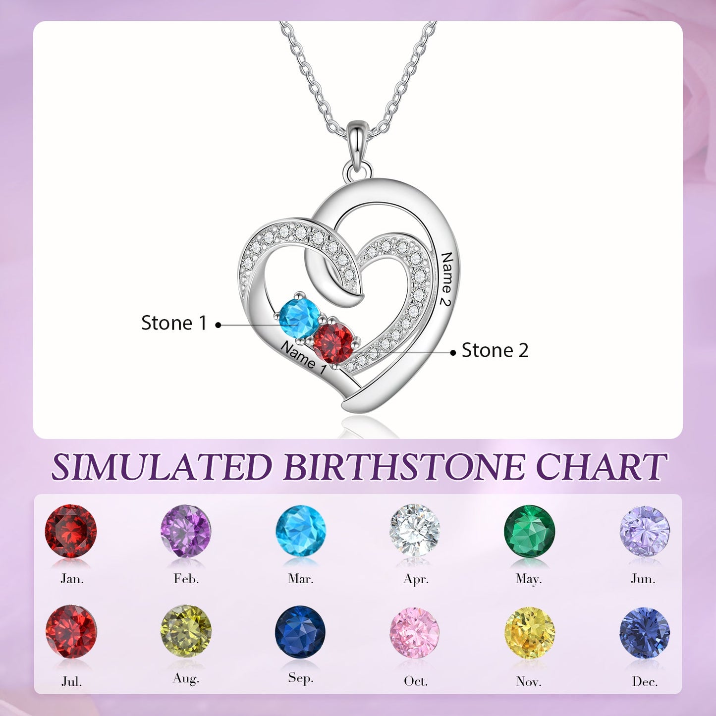 Custom Birthstone & Name Heart Necklace - My Precious Moments