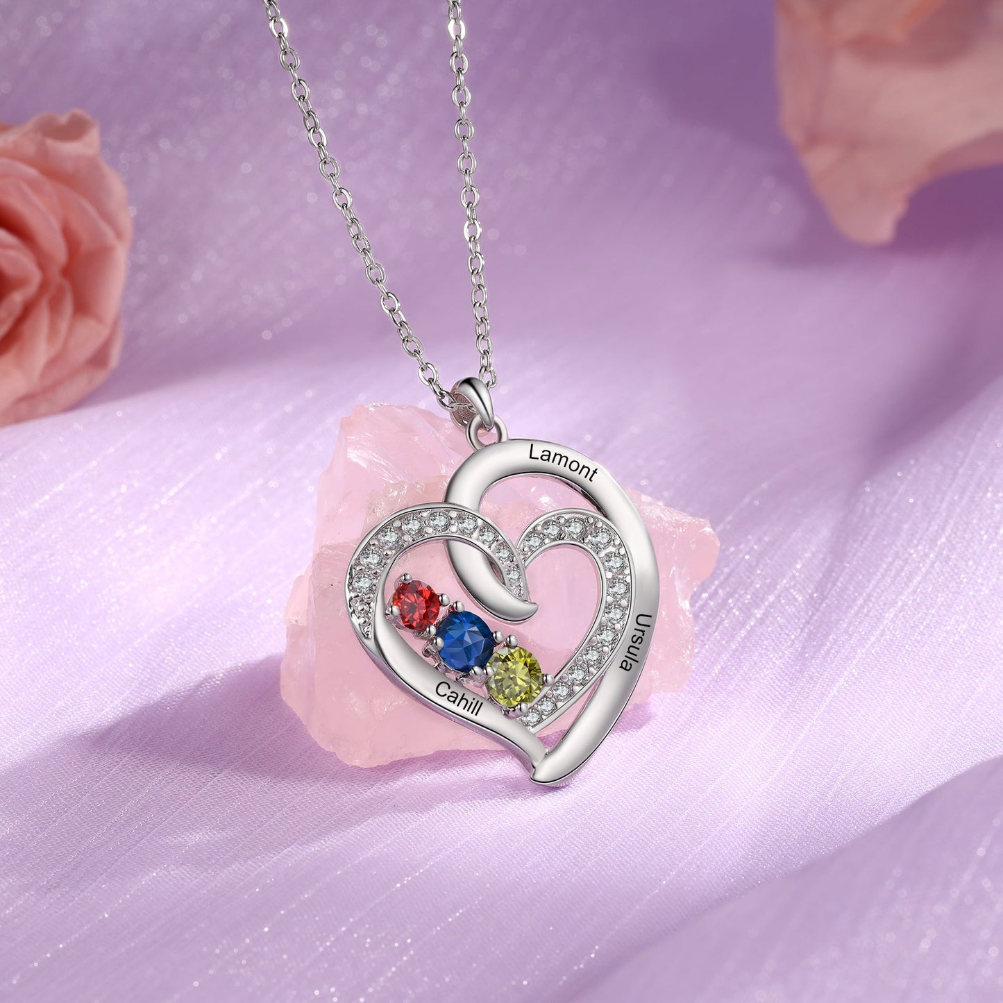 Custom Birthstone & Name Heart Necklace - My Precious Moments