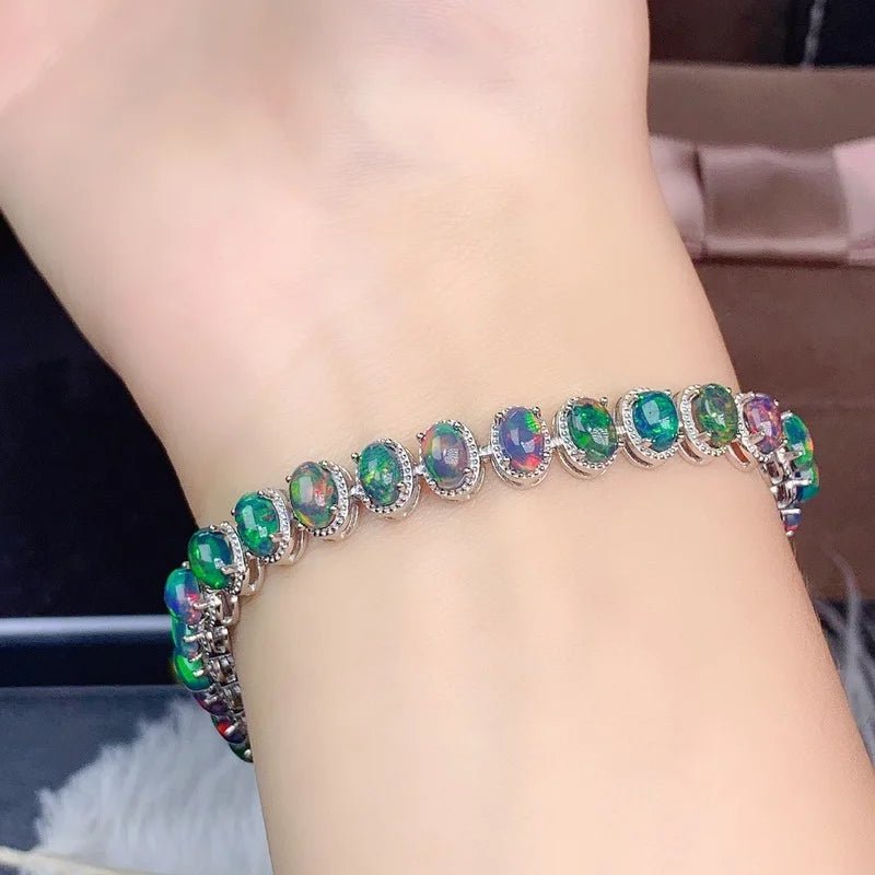 Natural Black Opal Bracelet in Sterling Silver Setting - My Precious Moments