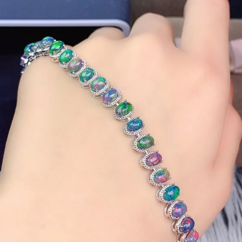 Natural Black Opal Bracelet in Sterling Silver Setting - My Precious Moments