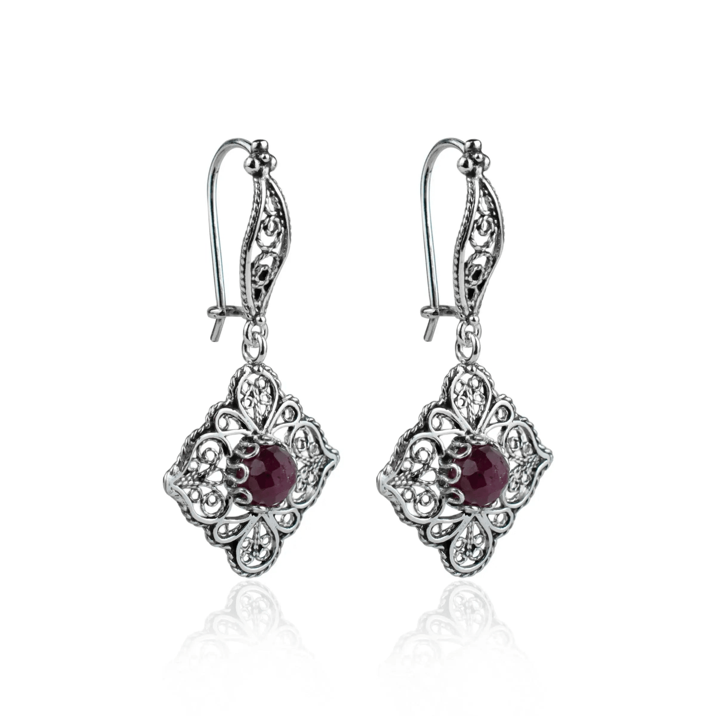 Sterling Silver Filigree with Ruby Dangle Earrings - My Precious Moments