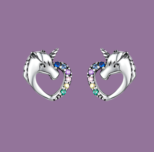 Sterling Silver Unicorn Stud Earrings