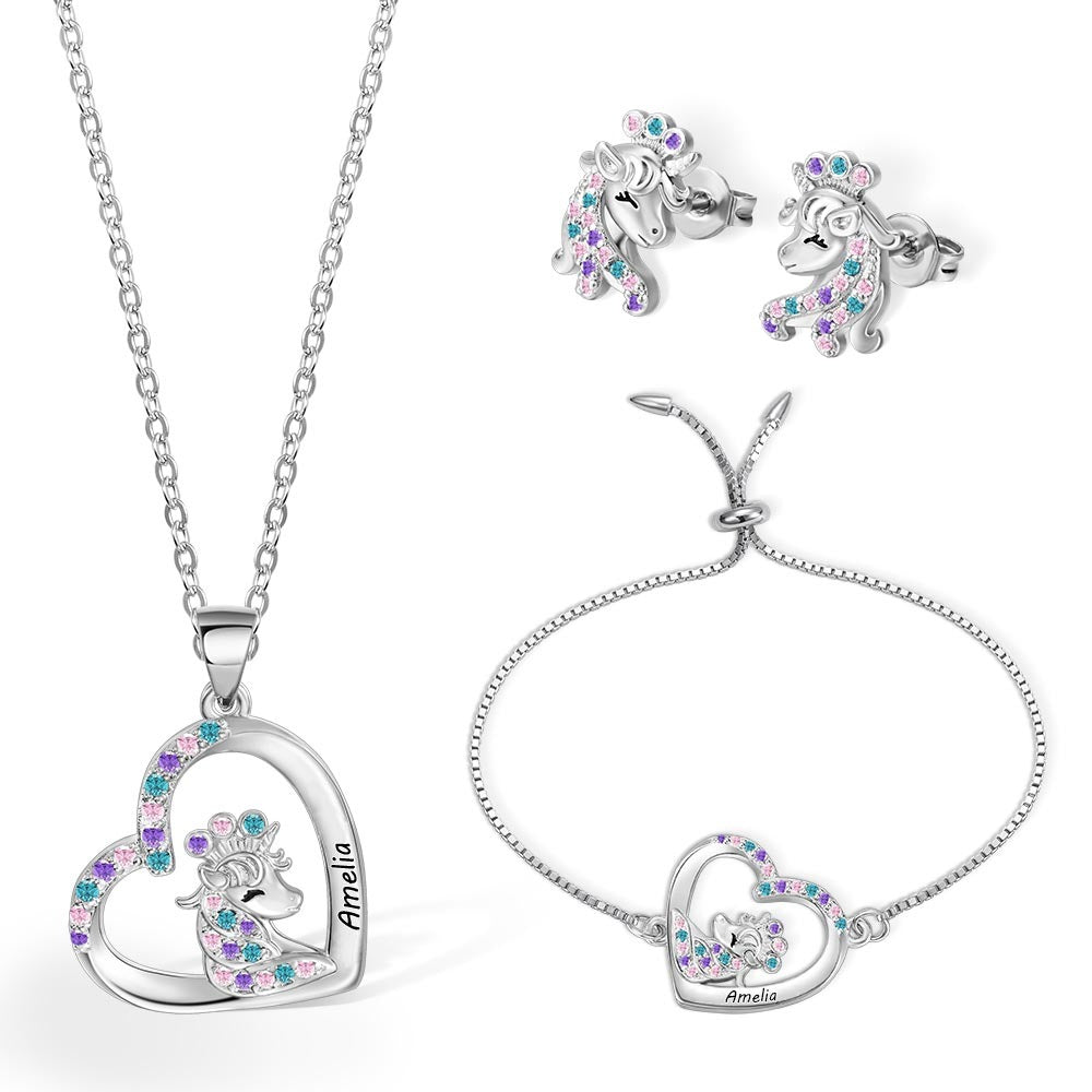 Custom Name Unicorn Jewelry Set