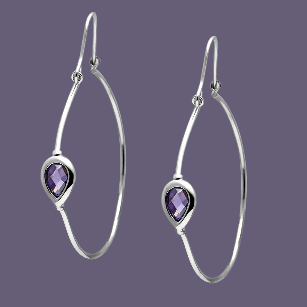 Silver & Amethyst Dangle Earrings with Cubic Zirconia