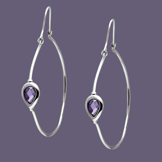 Silver & Amethyst Dangle Earrings with Cubic Zirconia