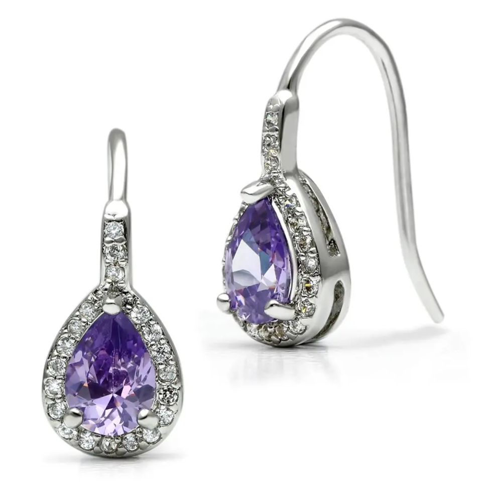 Amethyst & Cubic Zirconia Teardrop Earrings