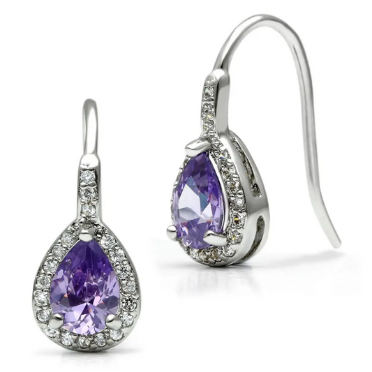 Amethyst & Cubic Zirconia Teardrop Earrings