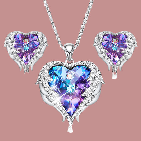 Angel Wings & Cdyle Crystals from Swarovski Heart Necklace & Earring Set - My Precious Moments