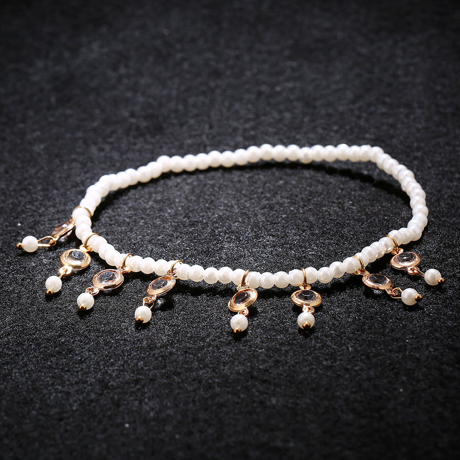 Pearls & Crystals Elastic Anklet
