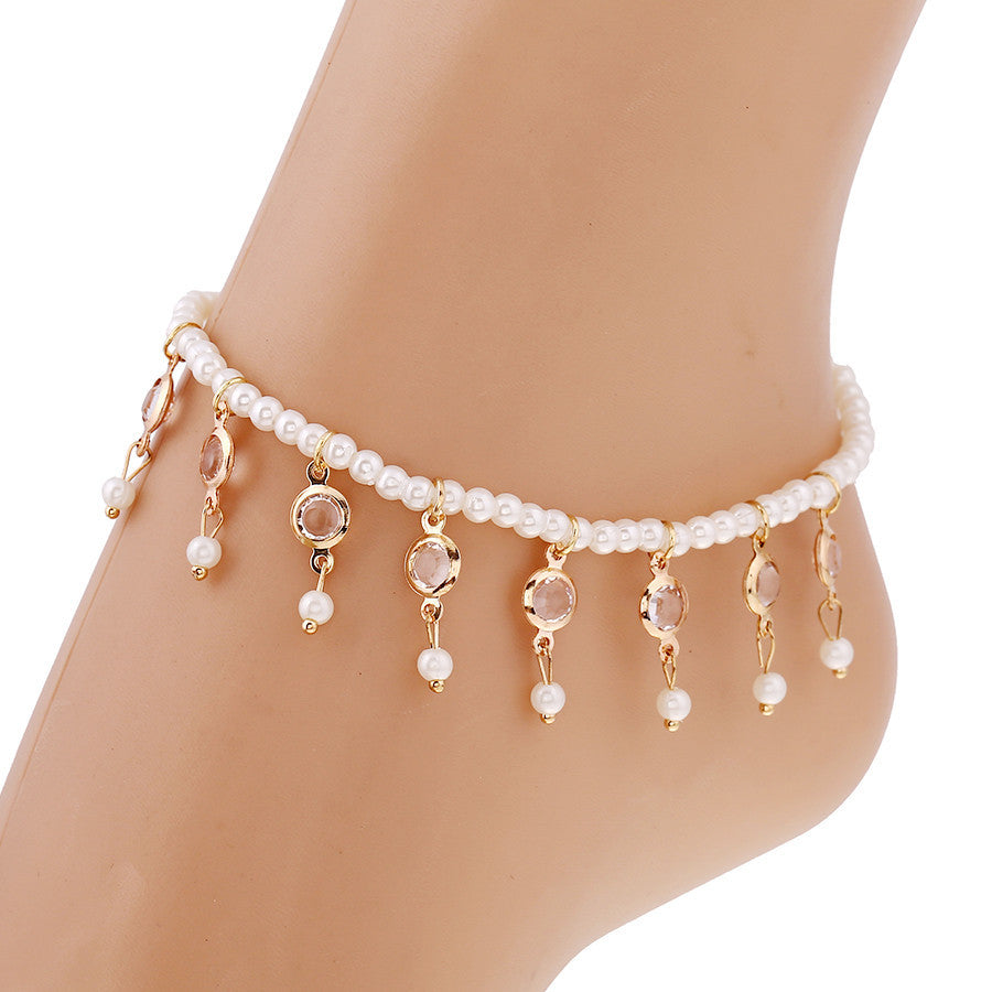 Pearls & Crystals Elastic Anklet