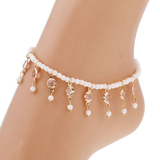 Pearls & Crystals Elastic Anklet