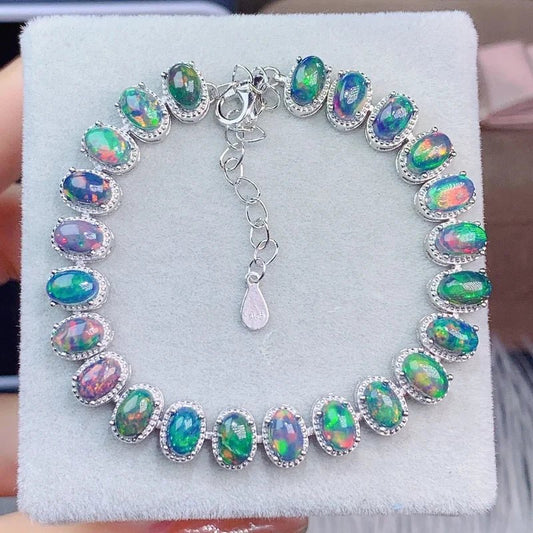 Natural Black Opal Bracelet in Sterling Silver Setting - My Precious Moments