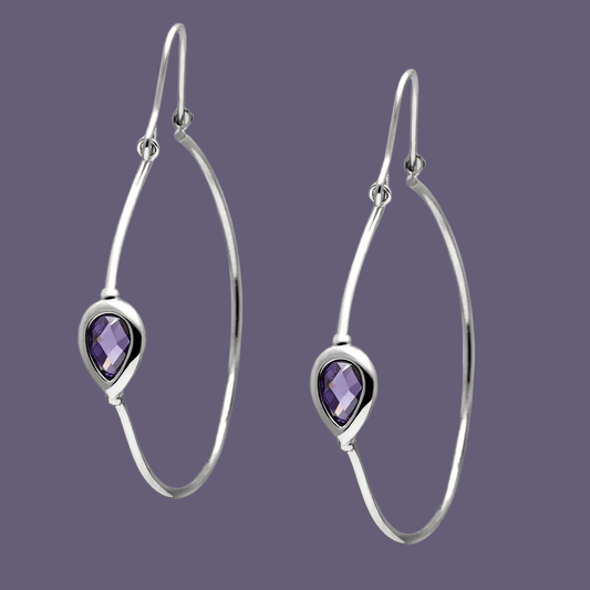 Silver & Amethyst Dangle Earrings with Cubic Zirconia - My Precious Moments