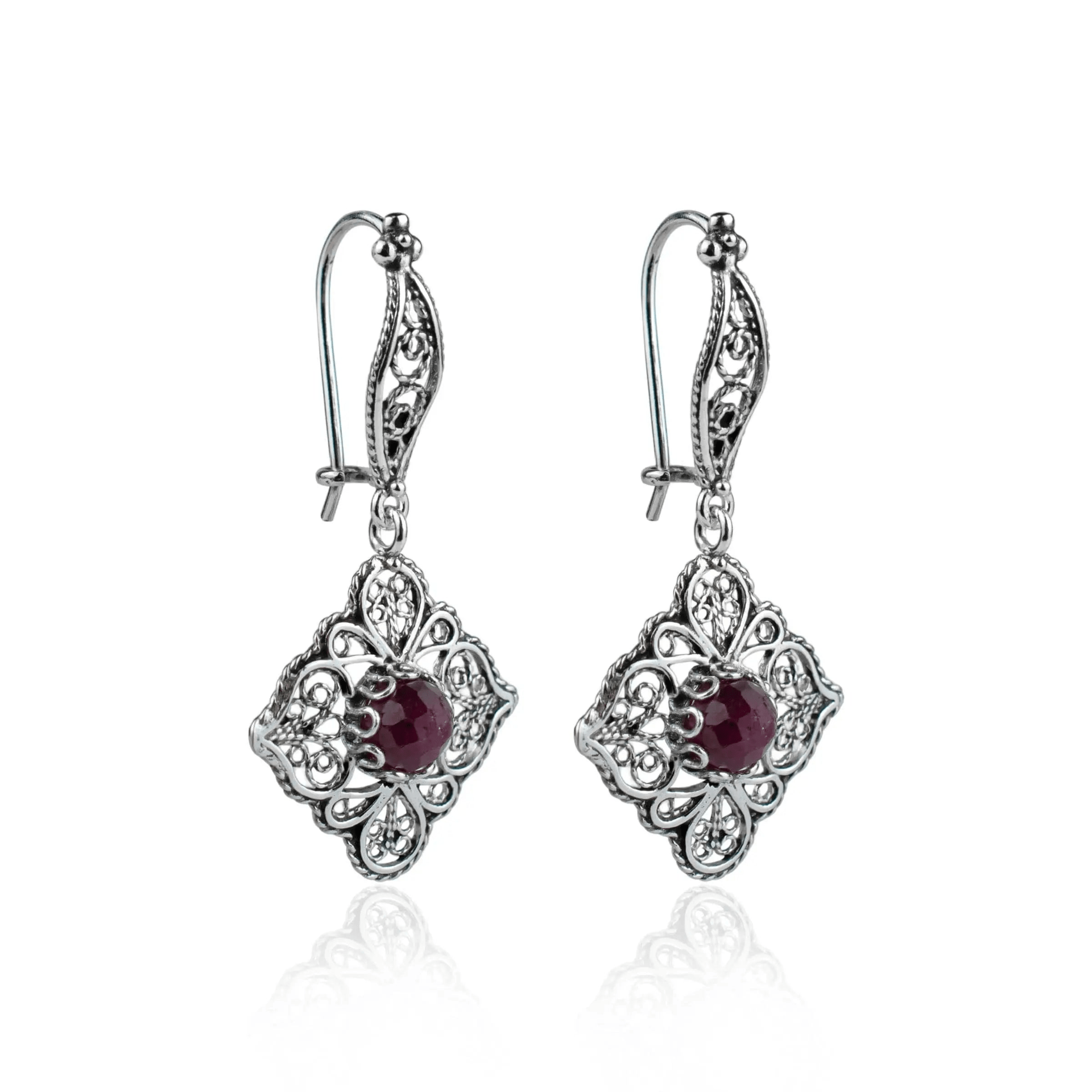 Sterling Silver Filigree with Ruby Dangle Earrings - My Precious Moments