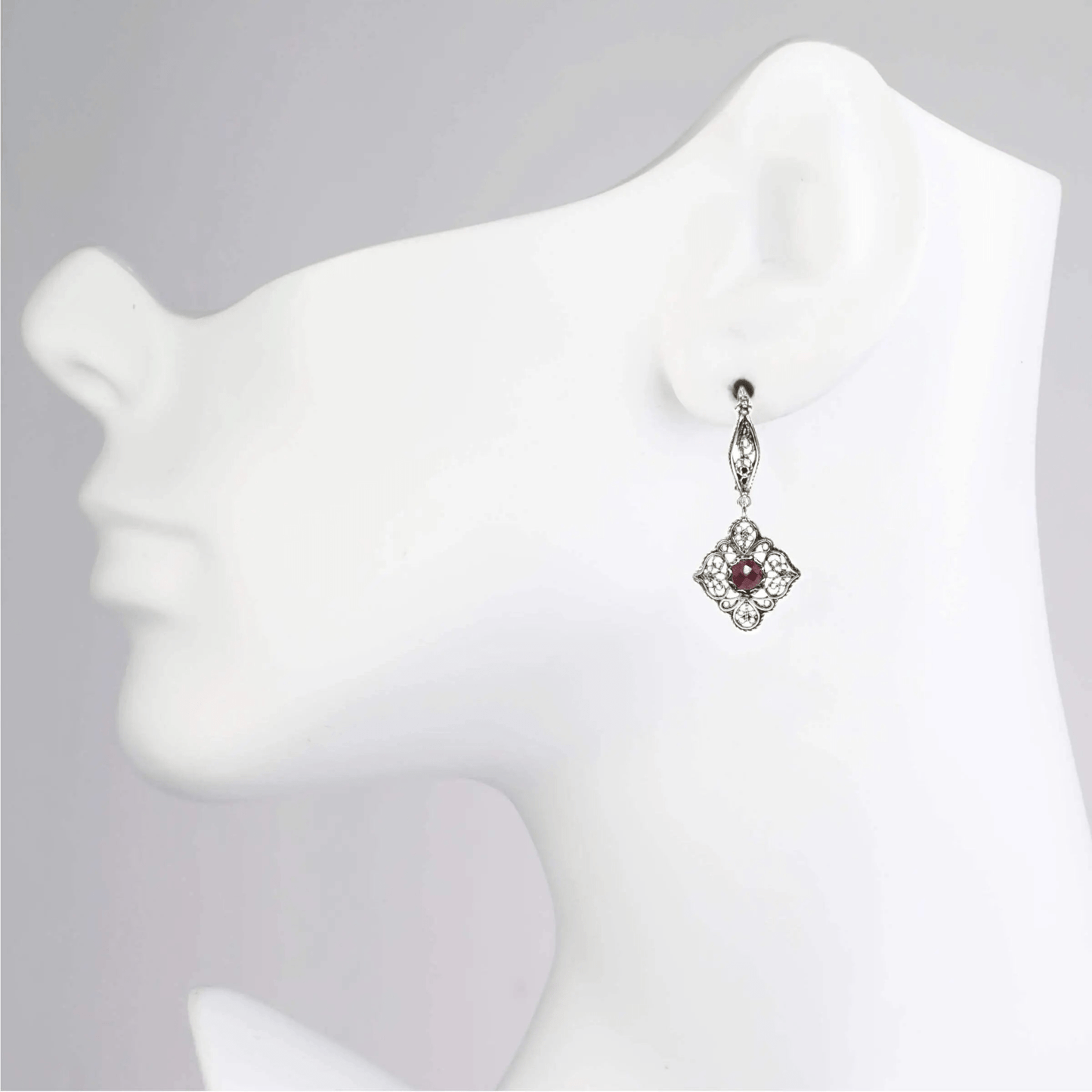 Sterling Silver Filigree with Ruby Dangle Earrings - My Precious Moments