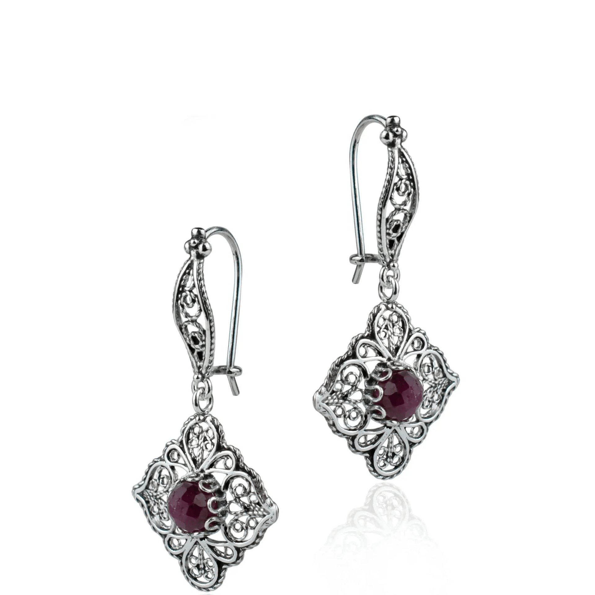 Sterling Silver Filigree with Ruby Dangle Earrings - My Precious Moments